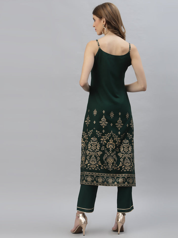 Gold Printed Rayon Straight Kurta Pant Set