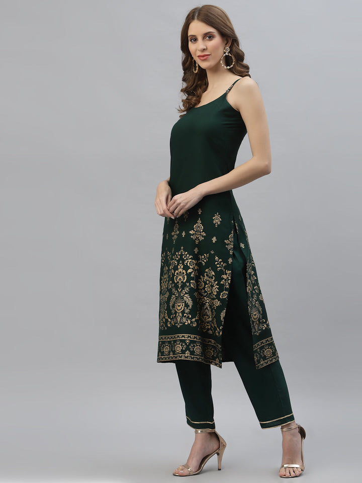 Gold Printed Rayon Straight Kurta Pant Set