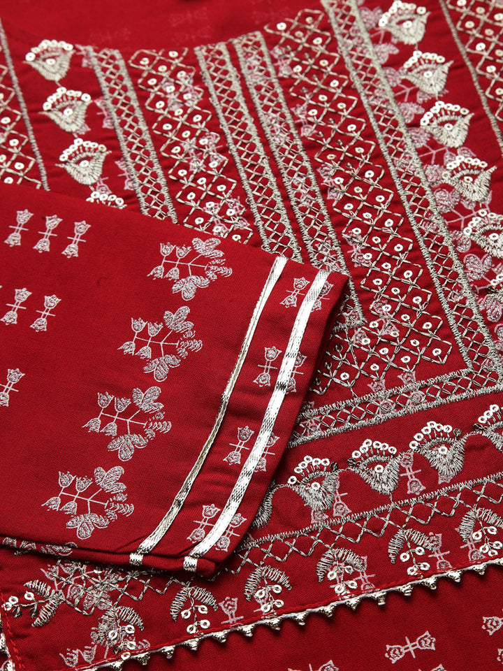 Printed Rayon Embroidered Anarkali Kurta Pant Dupatta Set