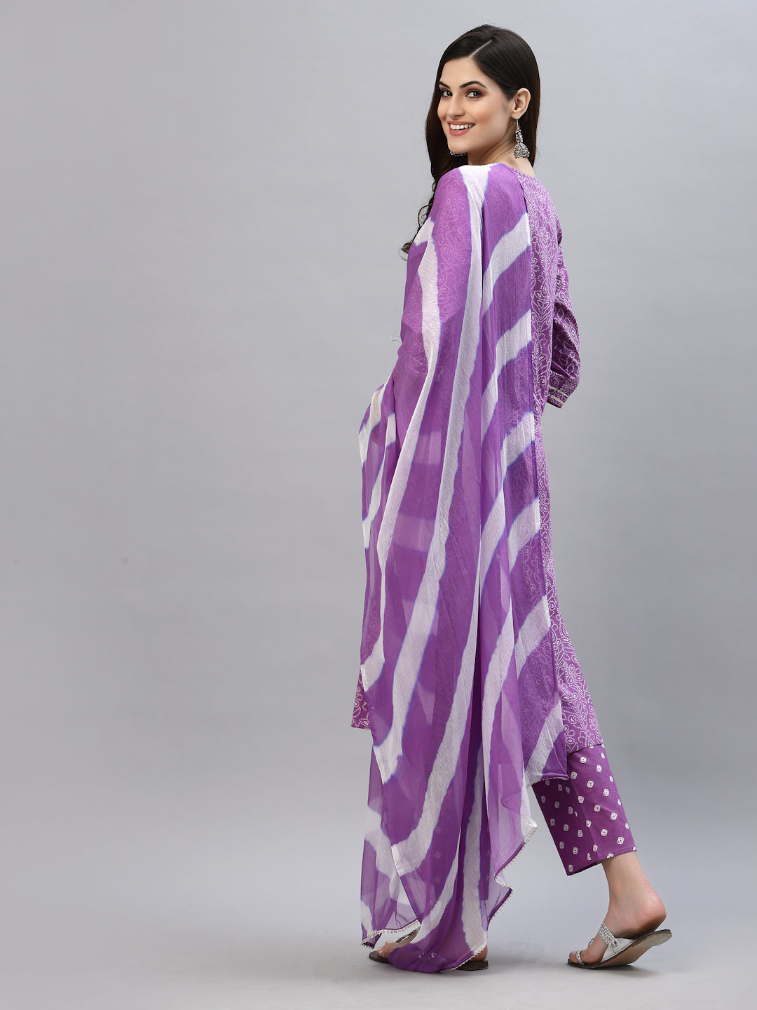 Bandhej Printed Rayon Kurta Pant Dupatta Set