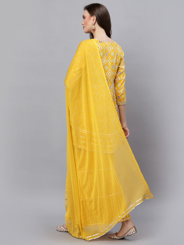 Printed &amp; Embroidered Rayon Kurta Sharara Dupatta Set