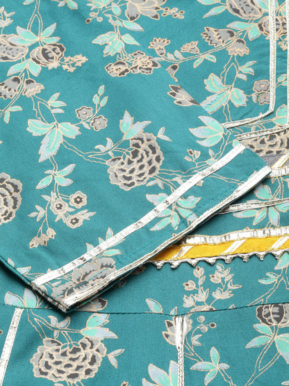 Floral Printed Rayon Anarkali Kurta Pant Dupatta Set