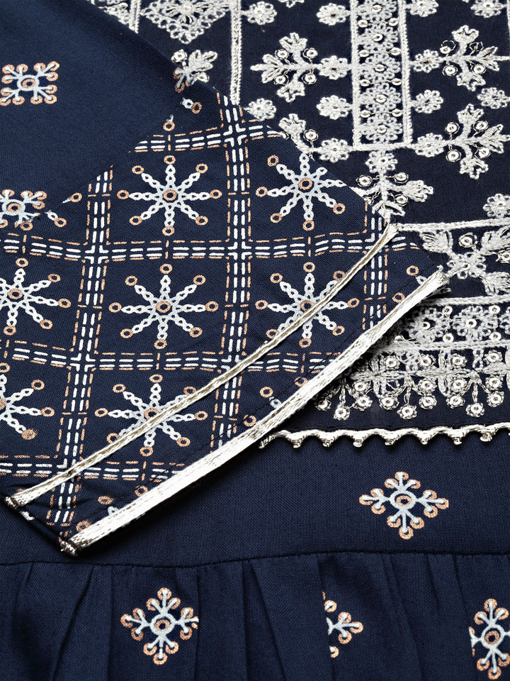 Printed &amp; Embroidered Rayon Straight Kurta Pant Dupatta Set
