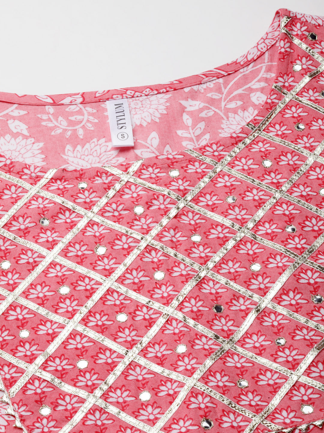 Floral Printed &amp; Embellished Rayon Straight Kurta Pant Set