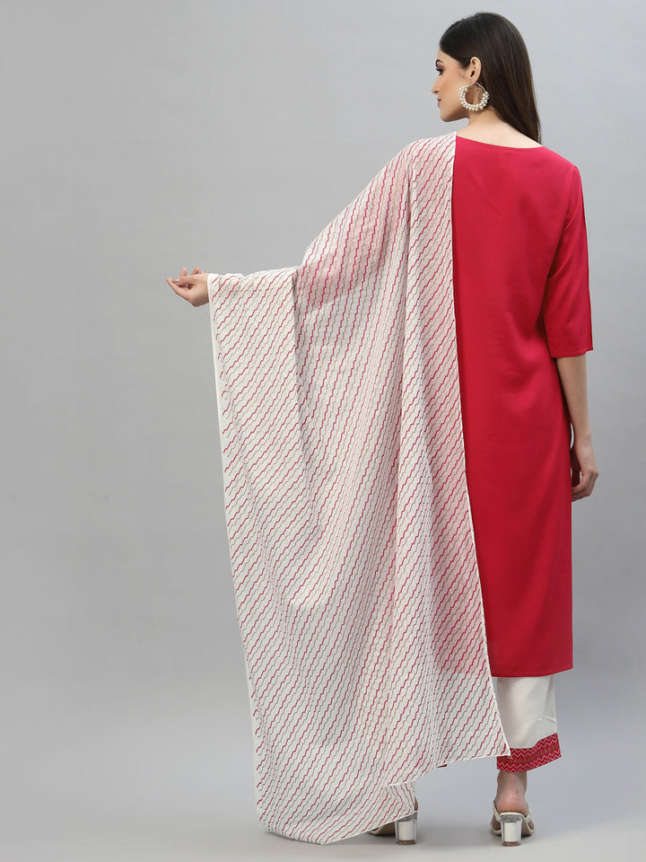 Printed Rayon Straight Kurta Pant Dupatta Set