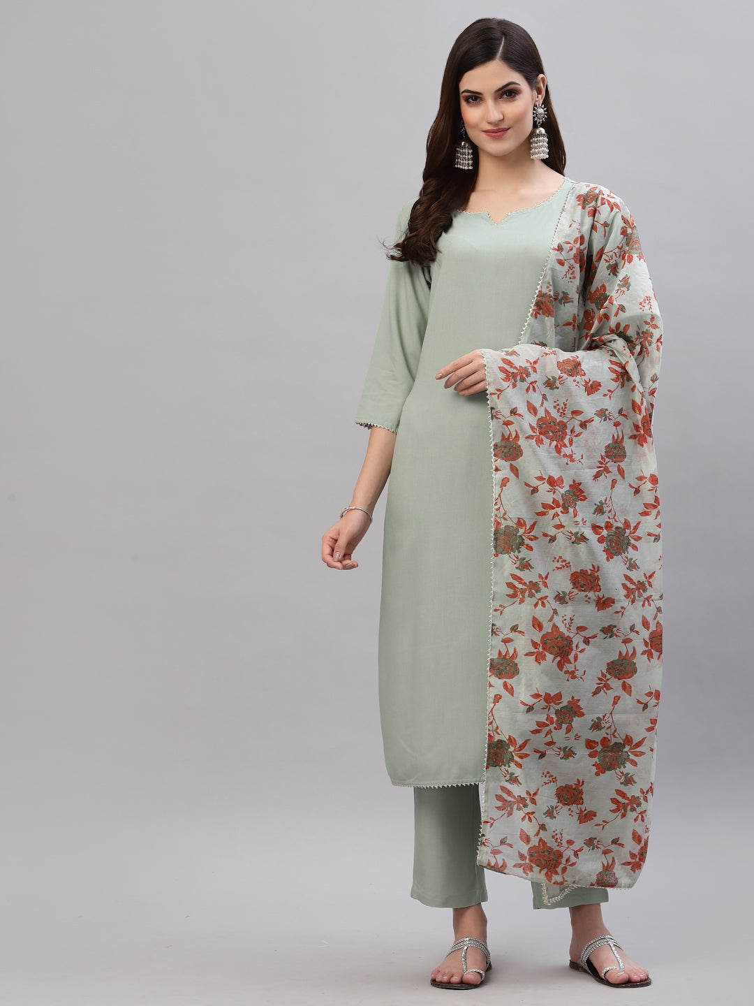 Solid Rayon Straight Kurta Pant Dupatta Set