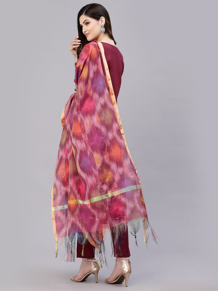 Embroidered Cotton Blend Straight Kurta Pant Dupatta Set