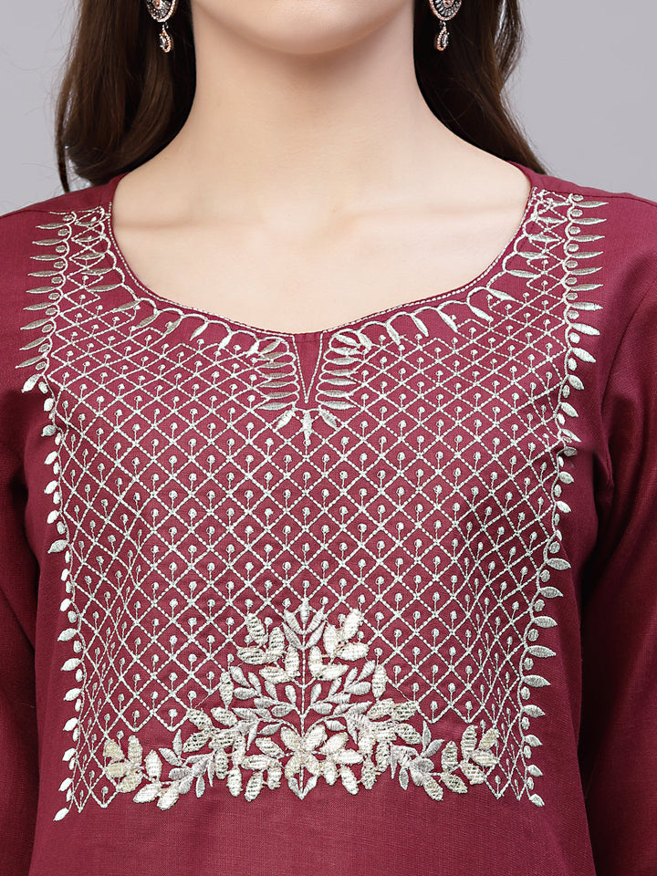 Embroidered Cotton Blend Straight Kurta Pant Dupatta Set