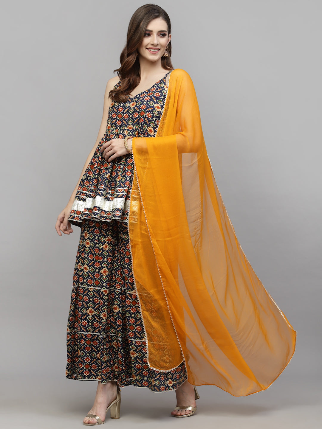 Printed Rayon Kurta Sharara Dupatta Set