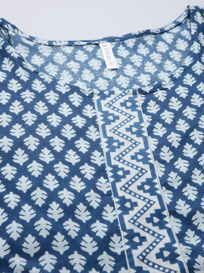 Printed Cotton Flared Kurta Pant Dupatta Set