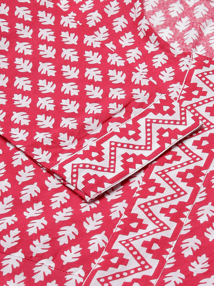Printed Cotton Flared Kurta Pant Dupatta Set