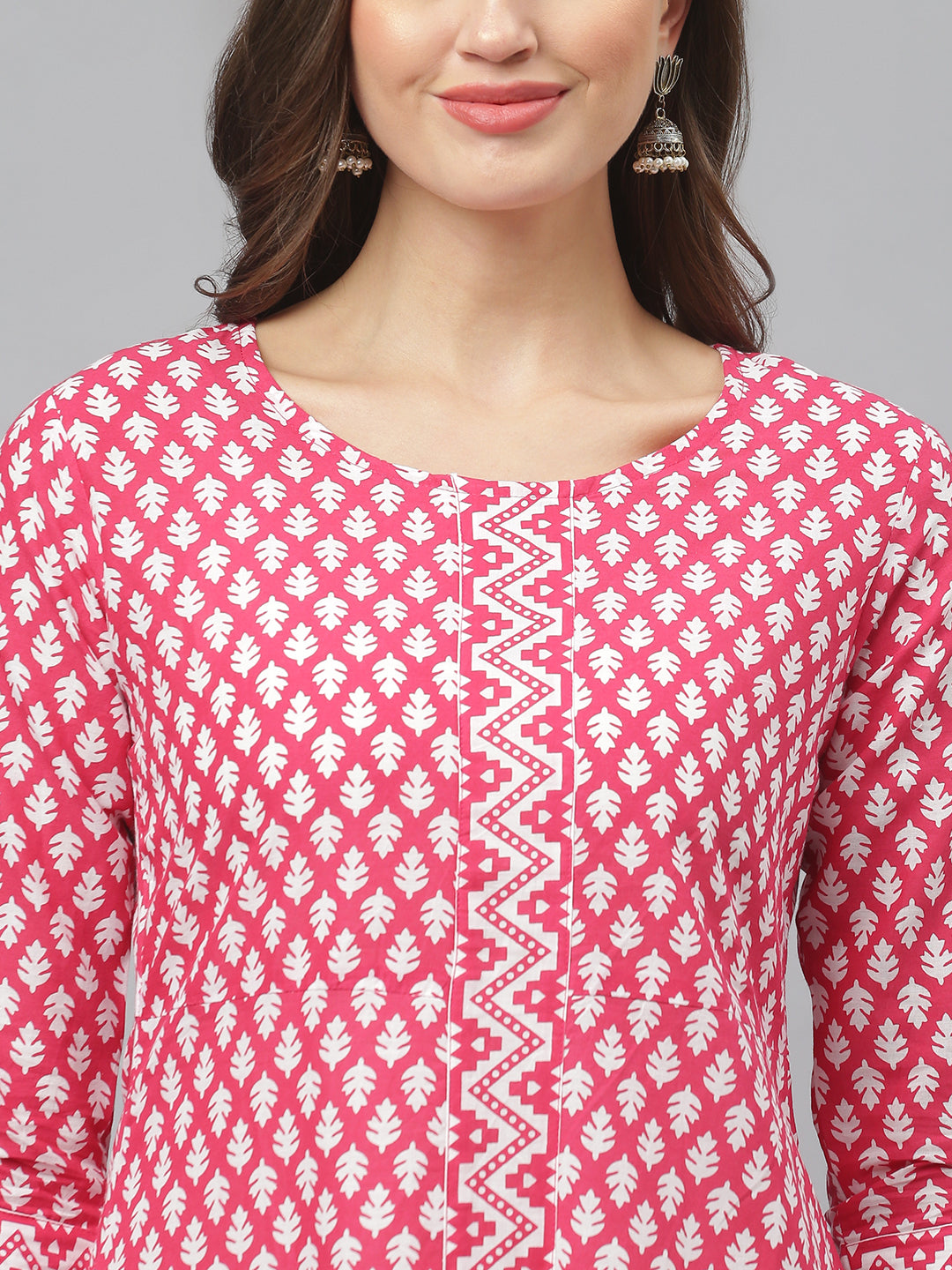 Printed Cotton Flared Kurta Pant Dupatta Set