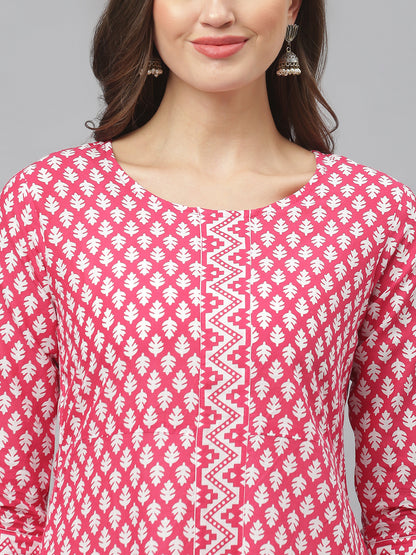 Printed Cotton Flared Kurta Pant Dupatta Set