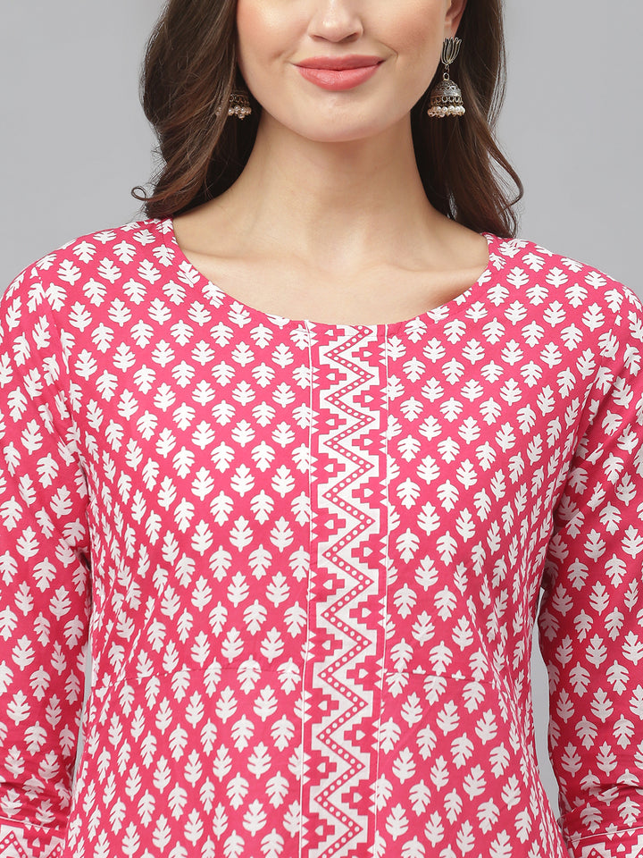 Printed Cotton Flared Kurta Pant Dupatta Set