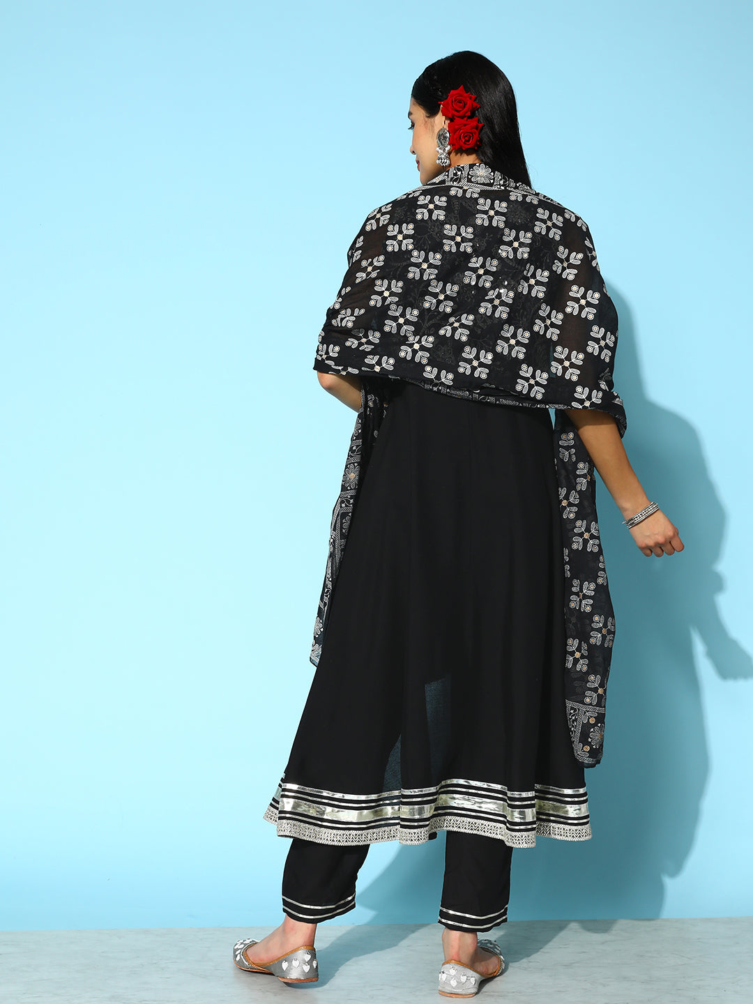 Embroidered Rayon Asymmetrical Kurta Pant Dupatta Set