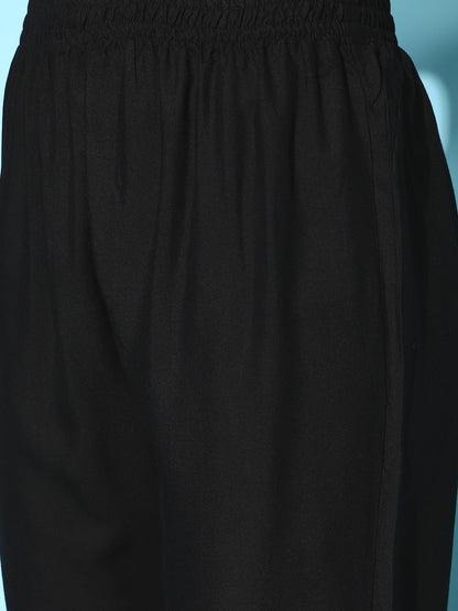 Embroidered Rayon Asymmetrical Kurta Pant Dupatta Set