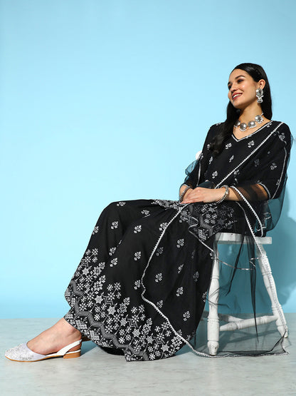 Printed Rayon Kurta Sharara Dupatta Set