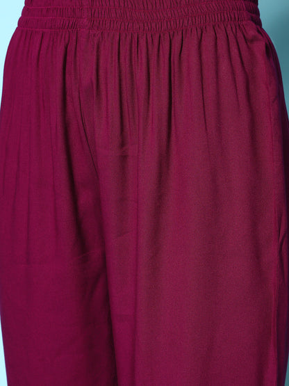 Gold Printed & Embroidered Rayon Kurta Pant Dupatta Set