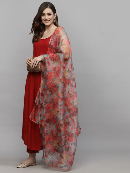 Solid Rayon Kurta Pant with Printed Dupatta