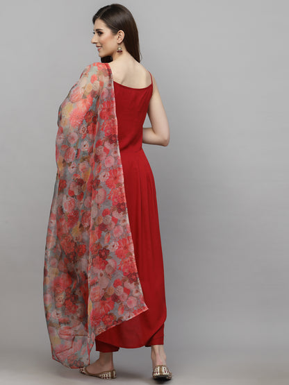 Solid Rayon Kurta Pant with Printed Dupatta