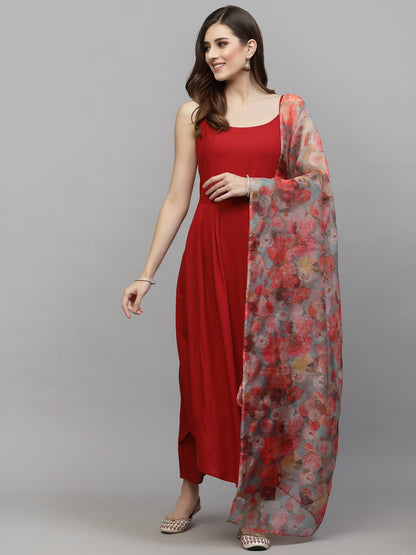 Solid Rayon Kurta Pant with Printed Dupatta