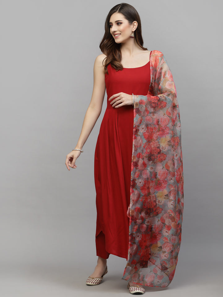 Solid Rayon Kurta Pant with Printed Dupatta