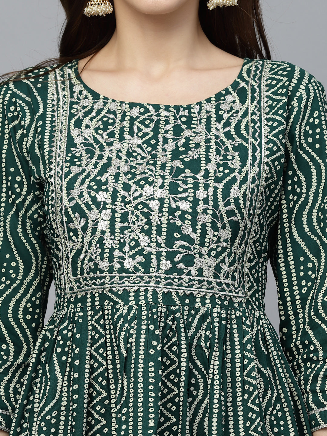 Bandhej Printed & Embroidered Kurta Sharara Dupatta Set