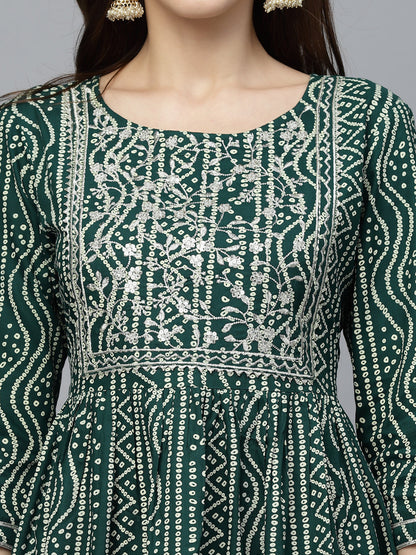 Bandhej Printed & Embroidered Kurta Sharara Dupatta Set