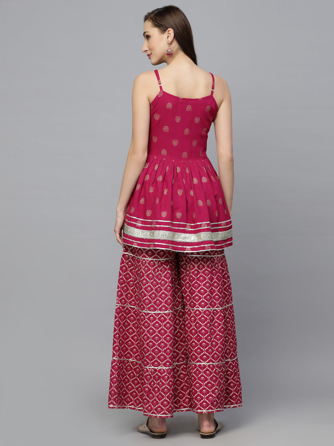 Gold Printed Rayon Short Kurti and Sharara set