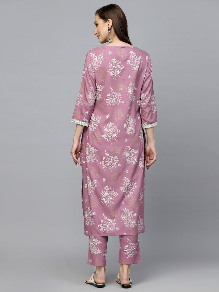 Floral Printed Rayon Kurta Pant Set