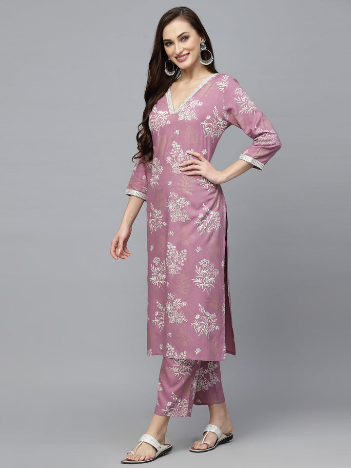 Floral Printed Rayon Kurta Pant Set