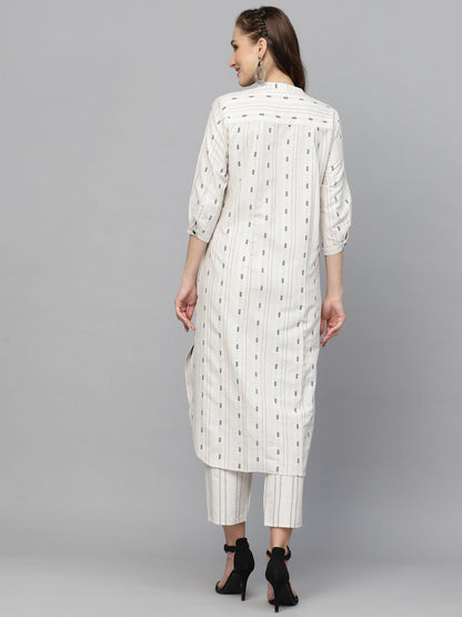Woven Design Cotton Blend Kurta Pant Set
