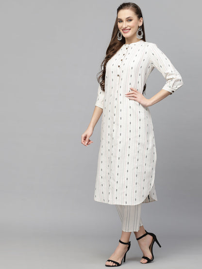 Woven Design Cotton Blend Kurta Pant Set
