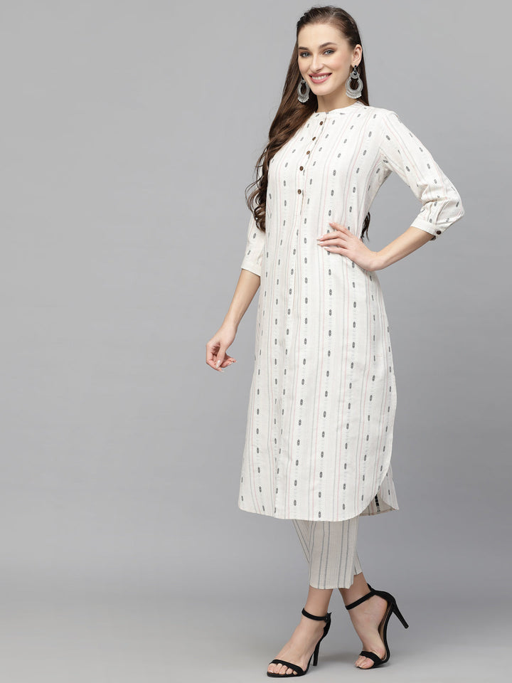 Woven Design Cotton Blend Kurta Pant Set