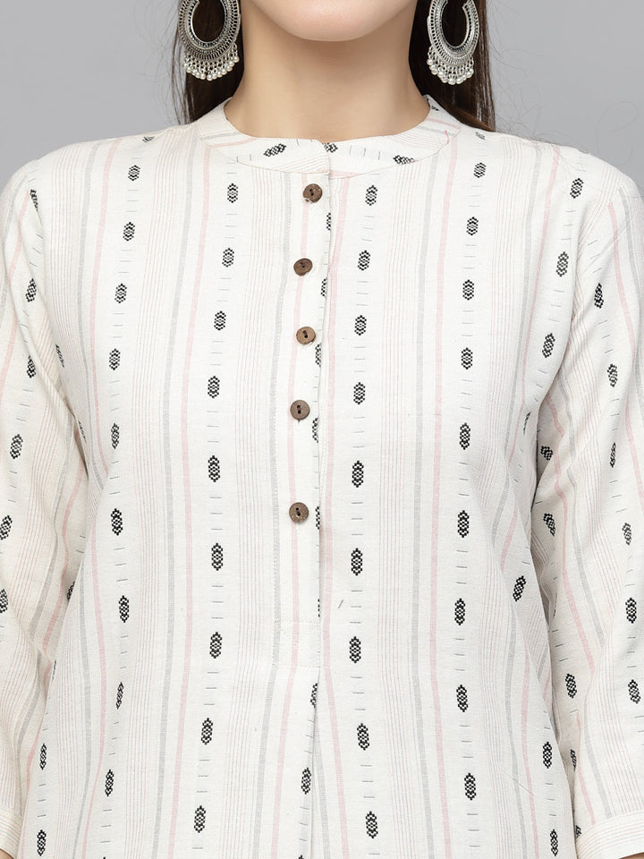 Woven Design Cotton Blend Kurta Pant Set