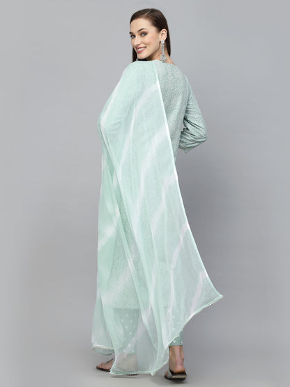 Bandhej Printed Rayon Kurta Pant Dupatta Set