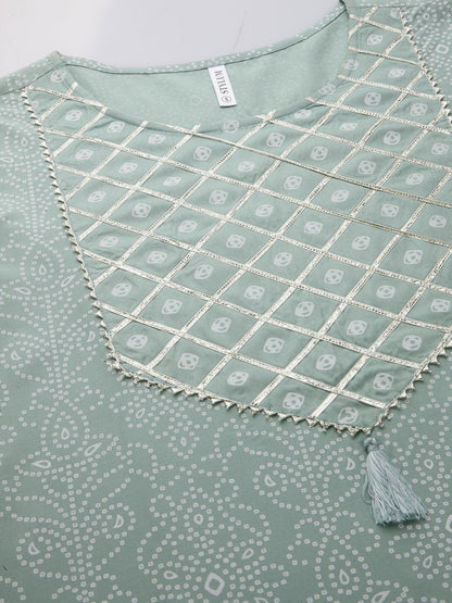 Bandhej Printed Rayon Kurta Pant Dupatta Set