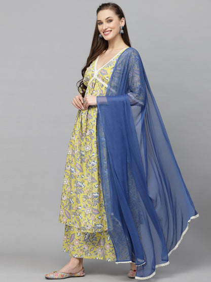 Floral Printed Kurta Palazzo Dupatta Set