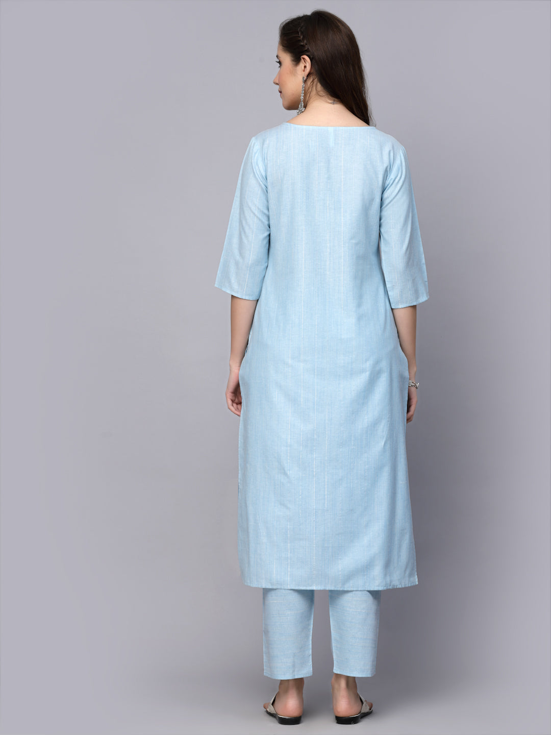 Woven Design &amp; Embroidered Cotton Blend Straight Kurta Pant Set