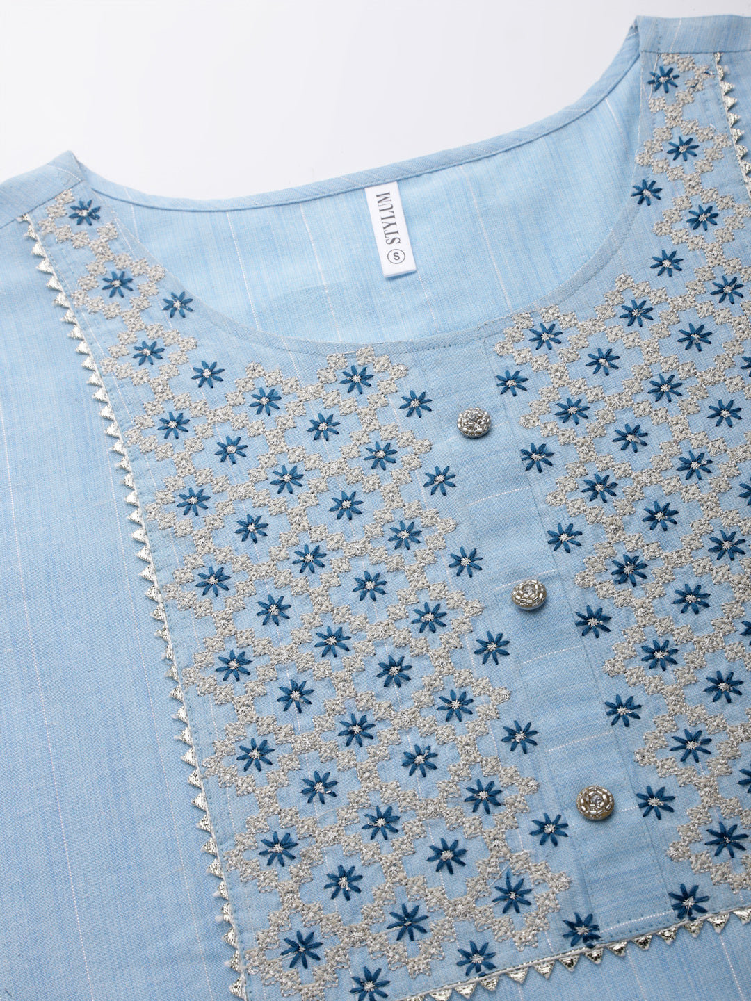Woven Design & Embroidered Cotton Blend Straight Kurta Pant Set