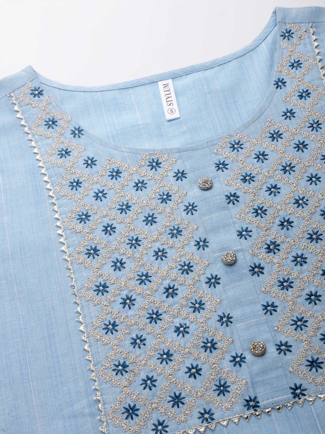Woven Design &amp; Embroidered Cotton Blend Straight Kurta Pant Set