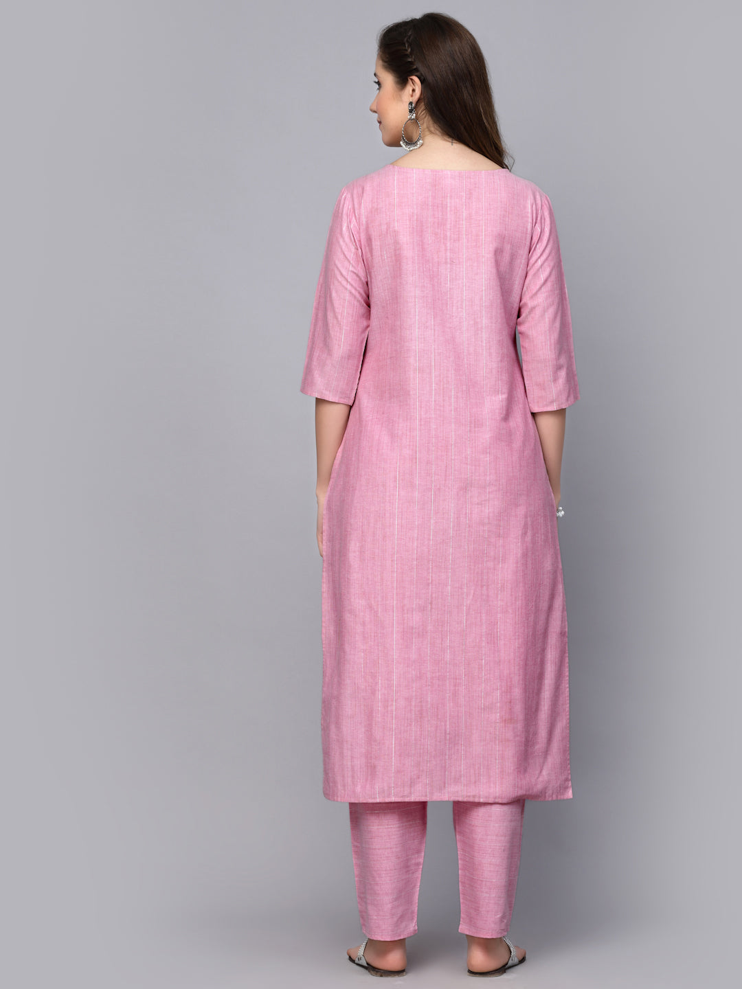 Woven Design &amp; Embroidered Cotton Blend Straight Kurta Pant Set