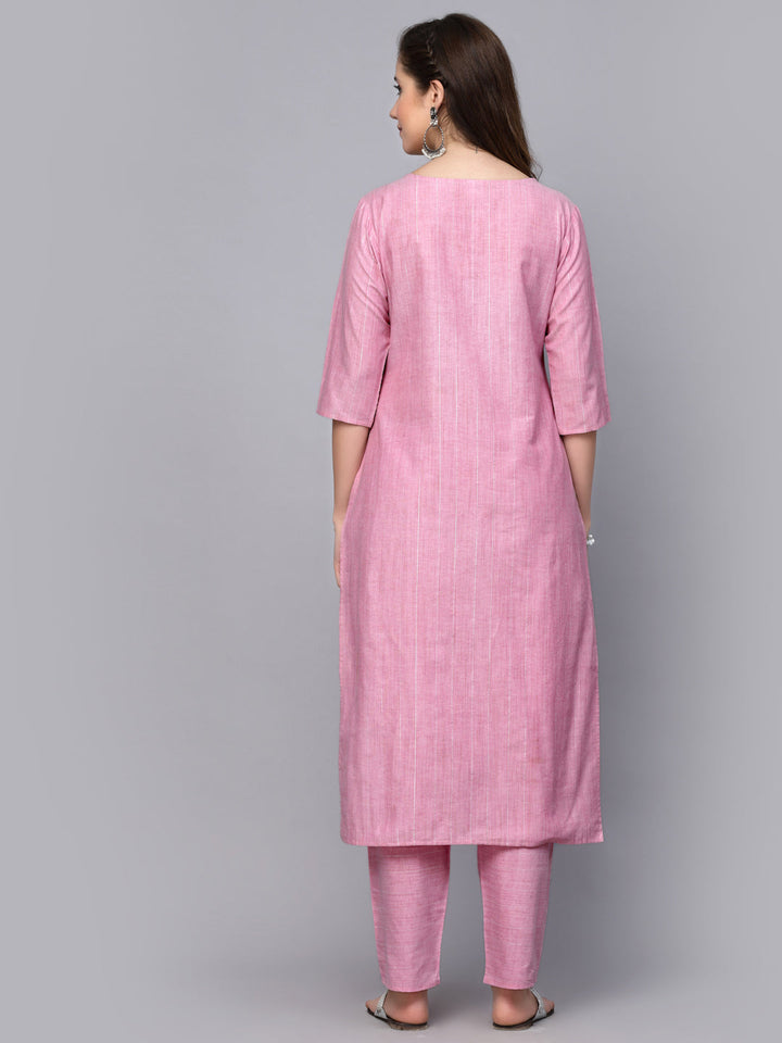 Woven Design &amp; Embroidered Cotton Blend Straight Kurta Pant Set