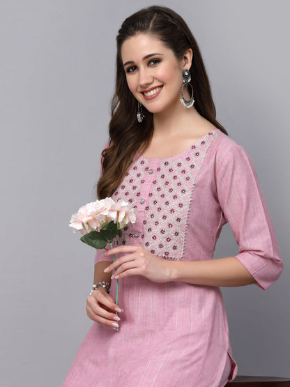 Woven Design & Embroidered Cotton Blend Straight Kurta Pant Set