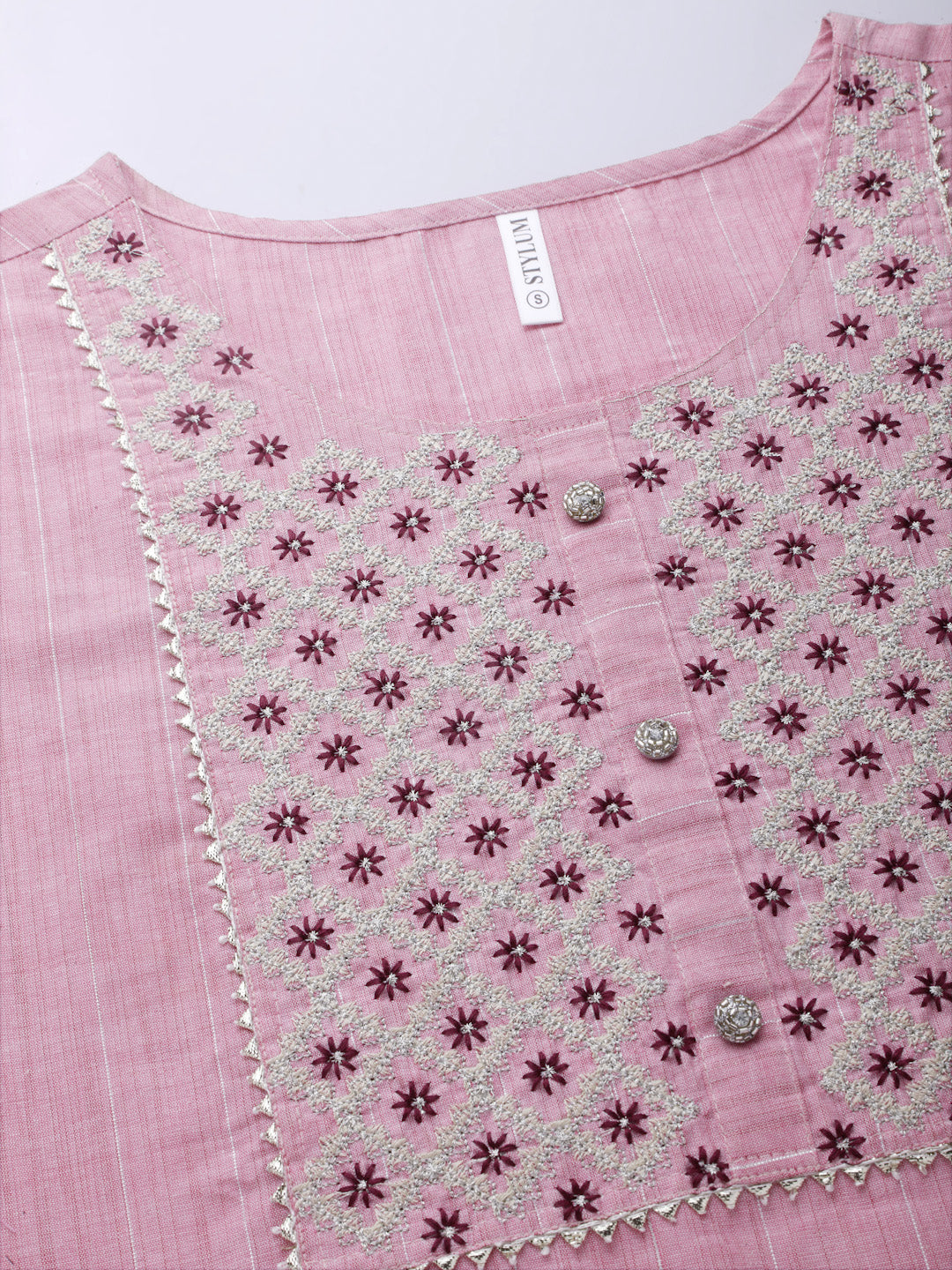 Woven Design &amp; Embroidered Cotton Blend Straight Kurta Pant Set