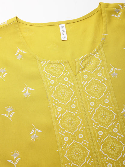 Floral Printed Rayon Kurta Pant Dupatta Set