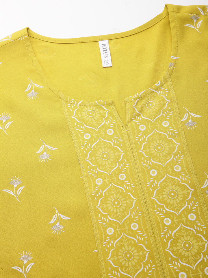 Floral Printed Rayon Kurta Pant Dupatta Set