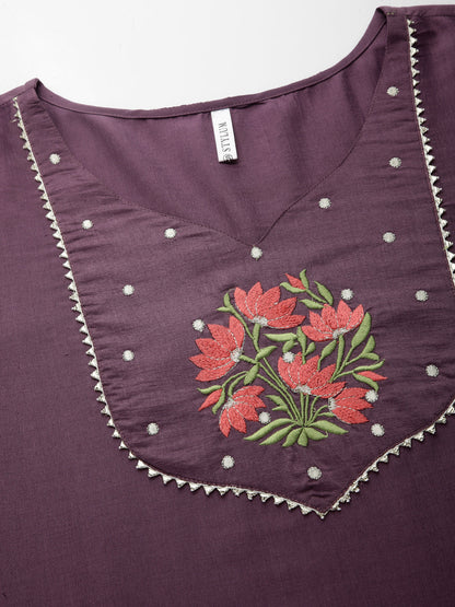 Embroidered Chinnon Straight Kurta Pant Dupatta Set