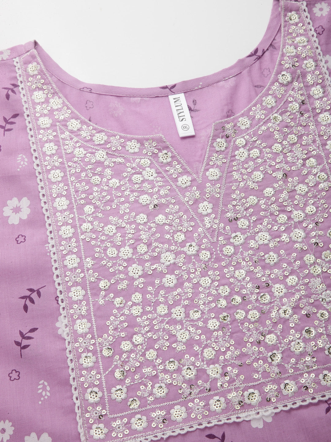 Floral Printed Cotton Anarkali Kurta with Pant &amp; Dupatta