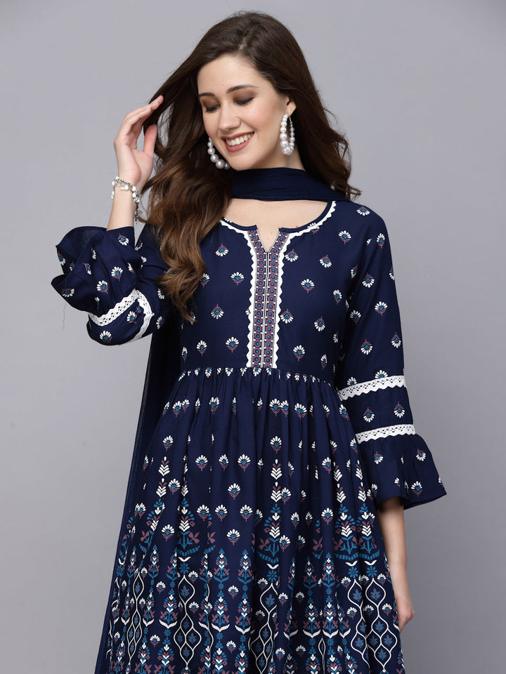 Printed Rayon Short Kurta with Sharara &amp; Dupatta